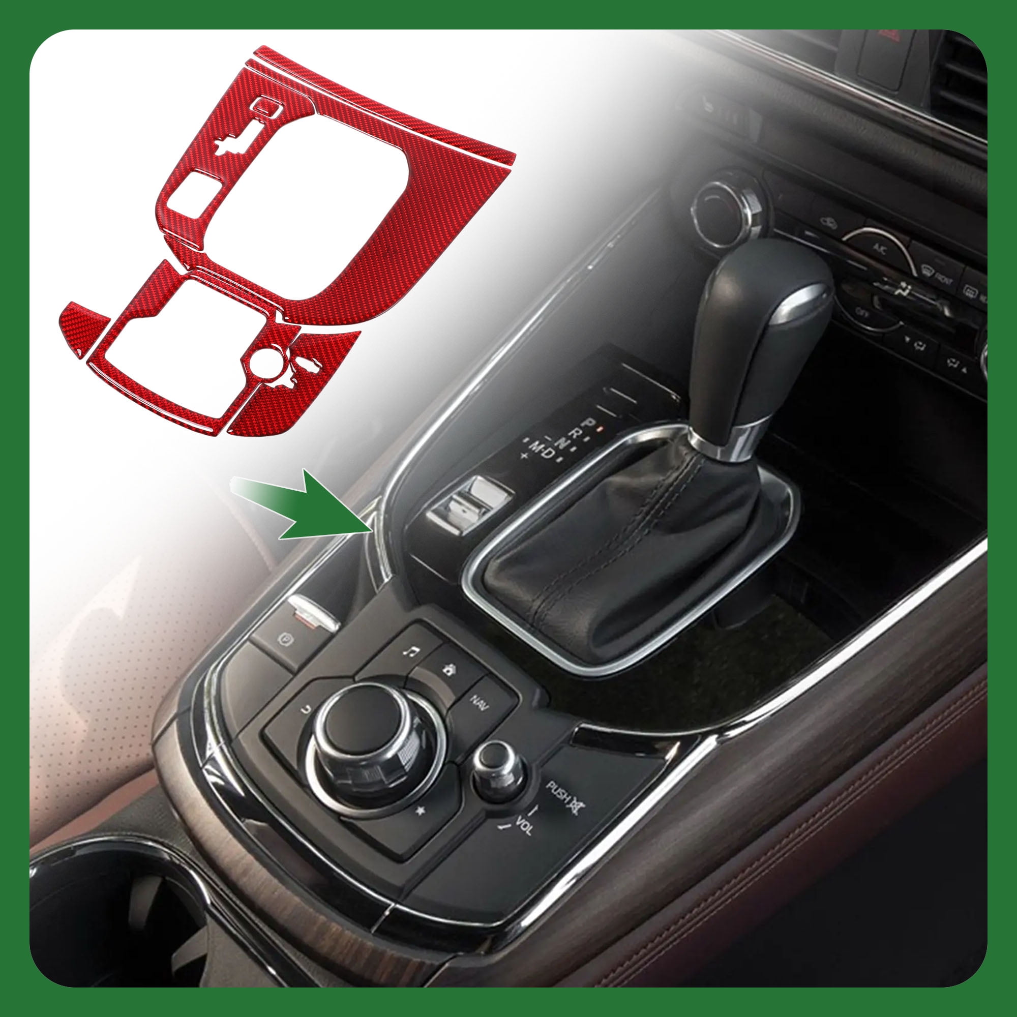Unique Bargains Central Control Gear Shift Panel Trim Cover for Mazda CX-9 2016-2023 Gear Shift Control Anti-Scratch Panel Sticker Carbon Fiber Red Full Coverage