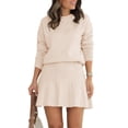 thumbnail image 2 of Fall Winter Long Sleeve Women 2 Piece Skirt Sets Solid Color Knit Sweater and Mini Skirt Set, 2 of 7