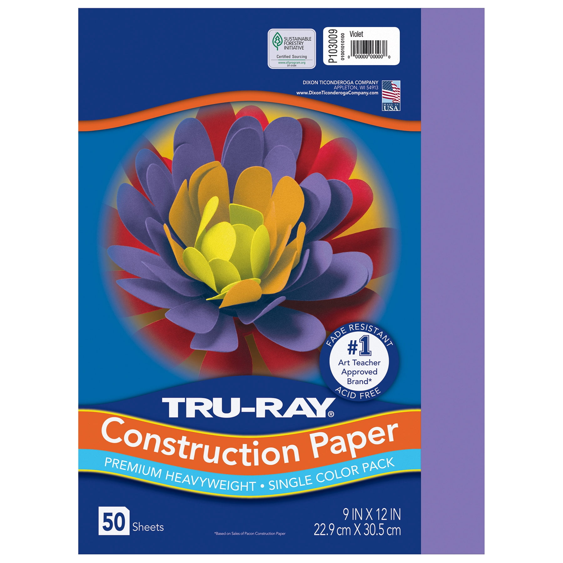 Tru-Ray Construction Paper, Heavyweight, Violet, 9" x 12", 50 Sheets Per Pack, 5 Packs