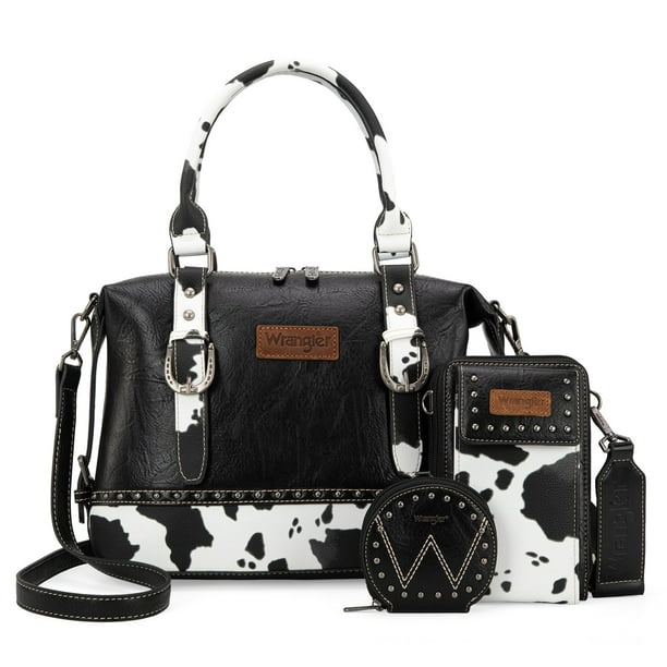 Juego de bolsos médicos Wrangler para mujer con asa en la parte superior, bandolera tipo vagabundo, bandolera, bolso bandolera con piel granulada de caballo loco para mujer WG48S-S51101CBK