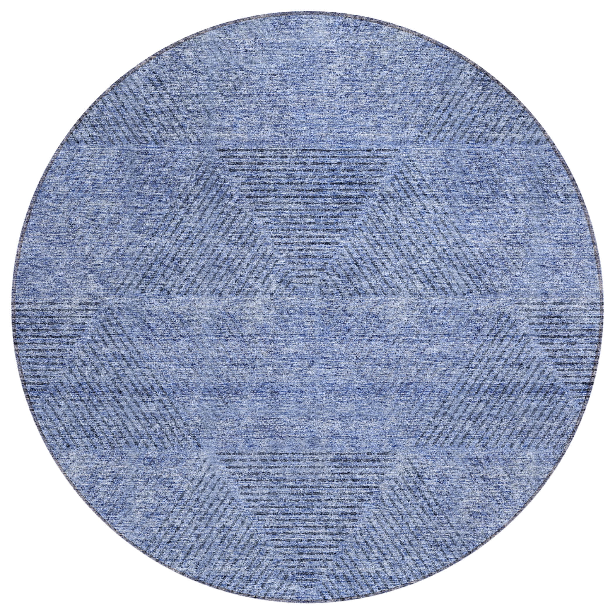 Addison Rugs Chantille Indoor/Outdoor Transitional Geometric Blue Washable Round Rug, 8' x 8'