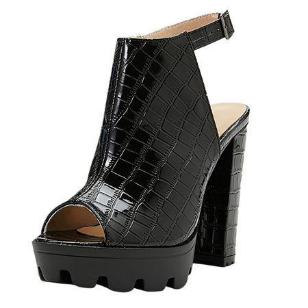 

Sandals For Women Ladies Fashion Peep Toe Causal Shoes Hollow Out Chunky High Heels Sandals Pu Black sandals for Women