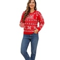 thumbnail image 5 of Gibobby Mujeres Navidad de punto rojo de manga larga ancha con cuello redondo y estampado de de nieve para mujer(Rojo,XG), 5 of 5