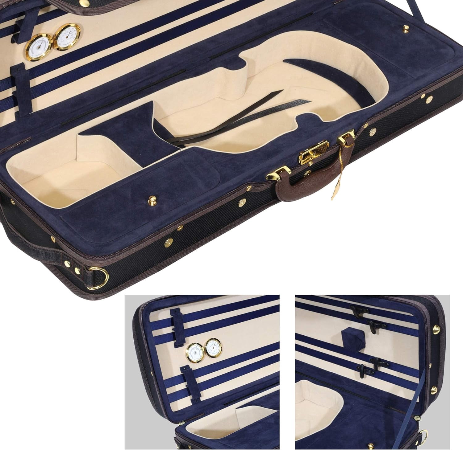 MI&VI NF-9001CC Maestro Hard-Shell Violin Case 4/4 (Full Size) Polishing Cloth Included | Luxury Silk Interior | High-Density | Adjustable Straps | Hygrometer | Thermometer (Blue)