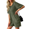 thumbnail image 4 of Pounoo Rompers for Women Short Sleeve Crisscross Back Textured Knit Rompers Retro Casual Style Lightweight Breathable Relaxed-Fit Rompers Gift, 4 of 7
