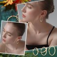 thumbnail image 2 of 1Box 12 Pairs 6 Style 304 Stainless Steel Flat Hoop Earrings Hypoallergenic Earrings for Women Golden 14~41x2mm Pin: 0.7x0.1mm 2 Pairs/style, 2 of 8