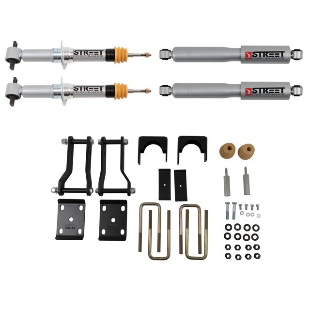 Kit de Baisse Ford Ranger Bell Tech 2019-2021 1044SP Performance de Rue; Chute de 2 Pouces avant Ajustable/4 Pouce Arrière; Noir; avec Ventre avant Ajustable de Rue