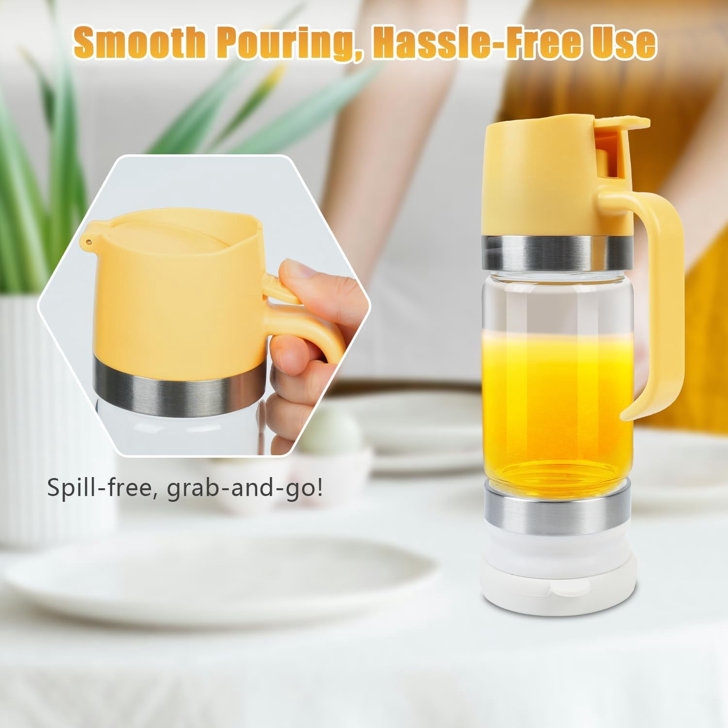 2026 Upgrade Honey Dispenser No Drip with Base, 12Oz Handle Glass Honey Jar pot, Syrup Dispenser for Coffee or Tea, Mess Free Honey Dispenser for Honey and Syrup, Honey Container