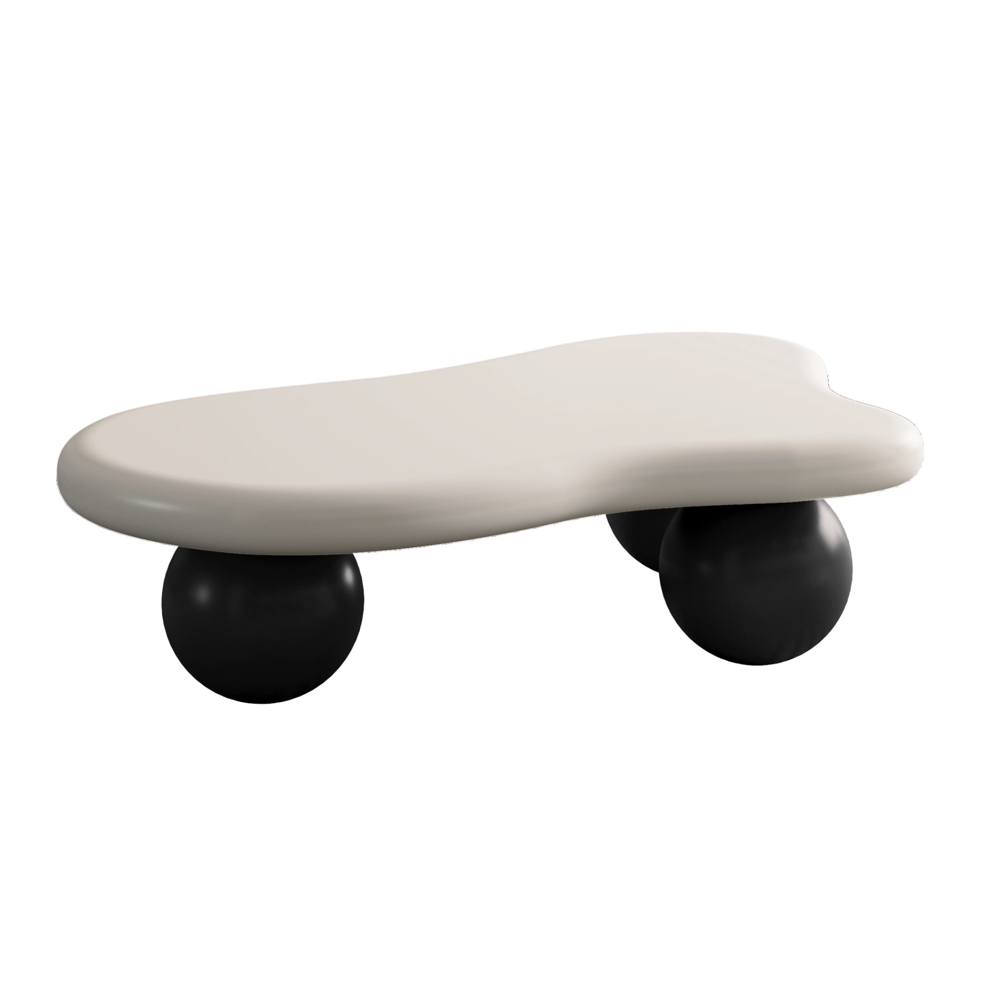 47.2" Cloud Coffee Table for Living Room, Irregular Coffee Table Modern Low Coffee Tables Abstract Faux Stone Cute Center Table with 3 Ball Legs for Small Space Apartment