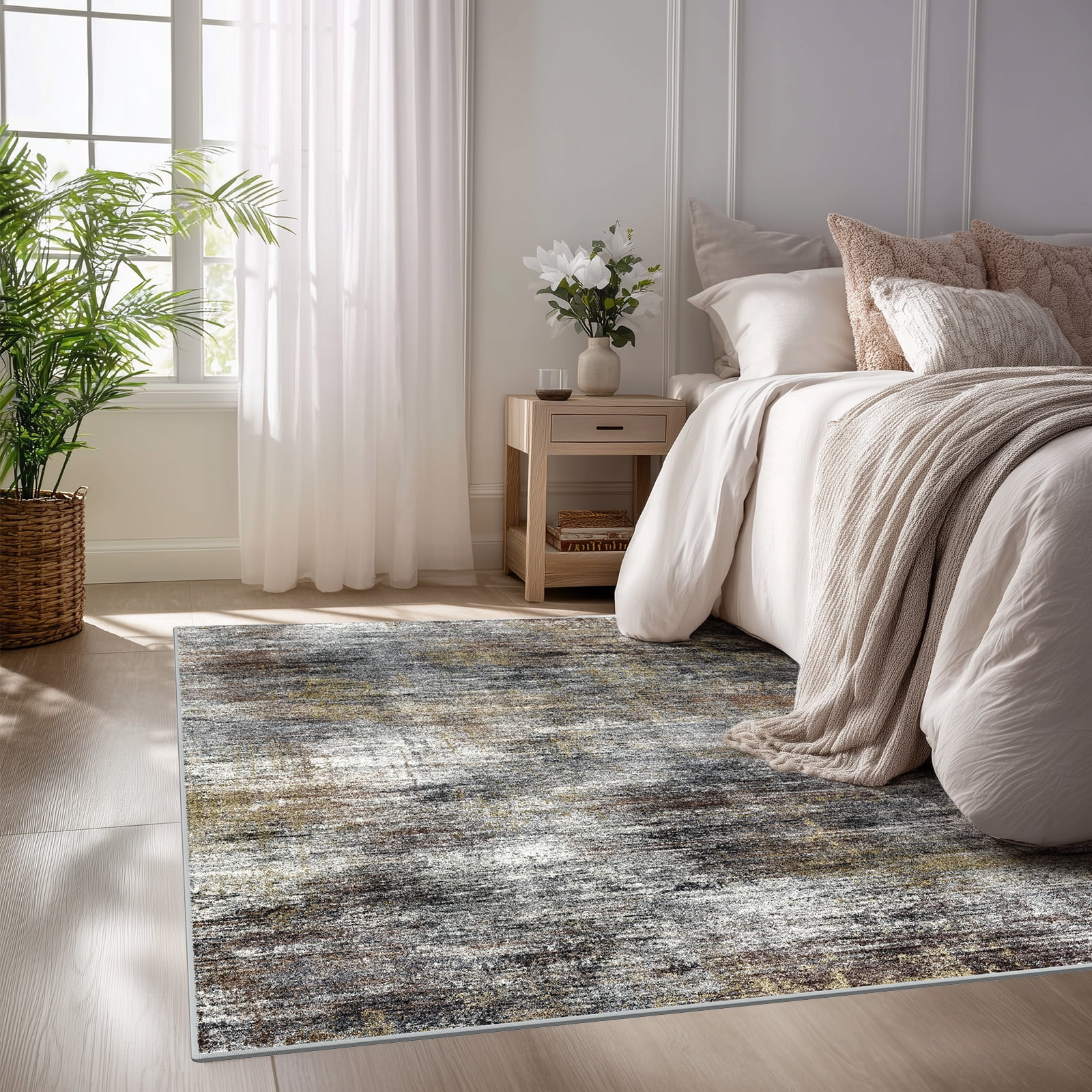 Area Rugs for Living Room, Homasen 4'x6' Washable Indoor Rug Abstract Retro Brown, Soft Low Pile Stain Resistant Carpet for Entryway, Nursery, Bedroom