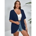 thumbnail image 3 of SHOWMALL Women's Plus Cardigan Short Sleeve Open-Front Lightweight Summer Cover Up 5X Navy Blue, 3 of 7