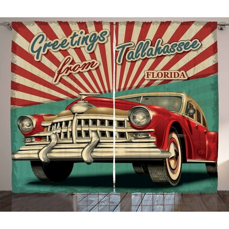 Florida Curtains 2 Panels Set Greetings From Tallahassee Text