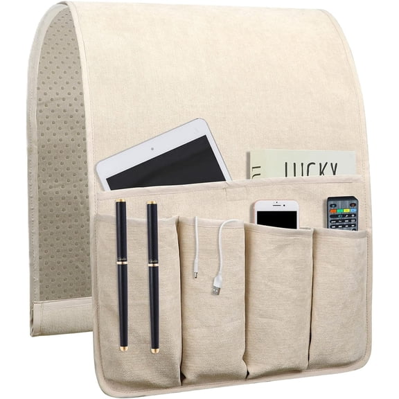 Sofa Armrest Organize remote holder bedside caddy organizer with 5 pockets,non-slip couch remote control holder couch armchair caddy accessories ( 35"x12.4")