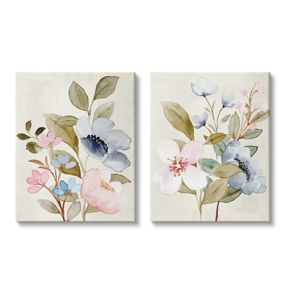 Stupell Industries Soft Pastel Florals Botanical & Floral Painting Gallery Wrapped Canvas Art Print Wall Art, 24 x 30, Set of 2