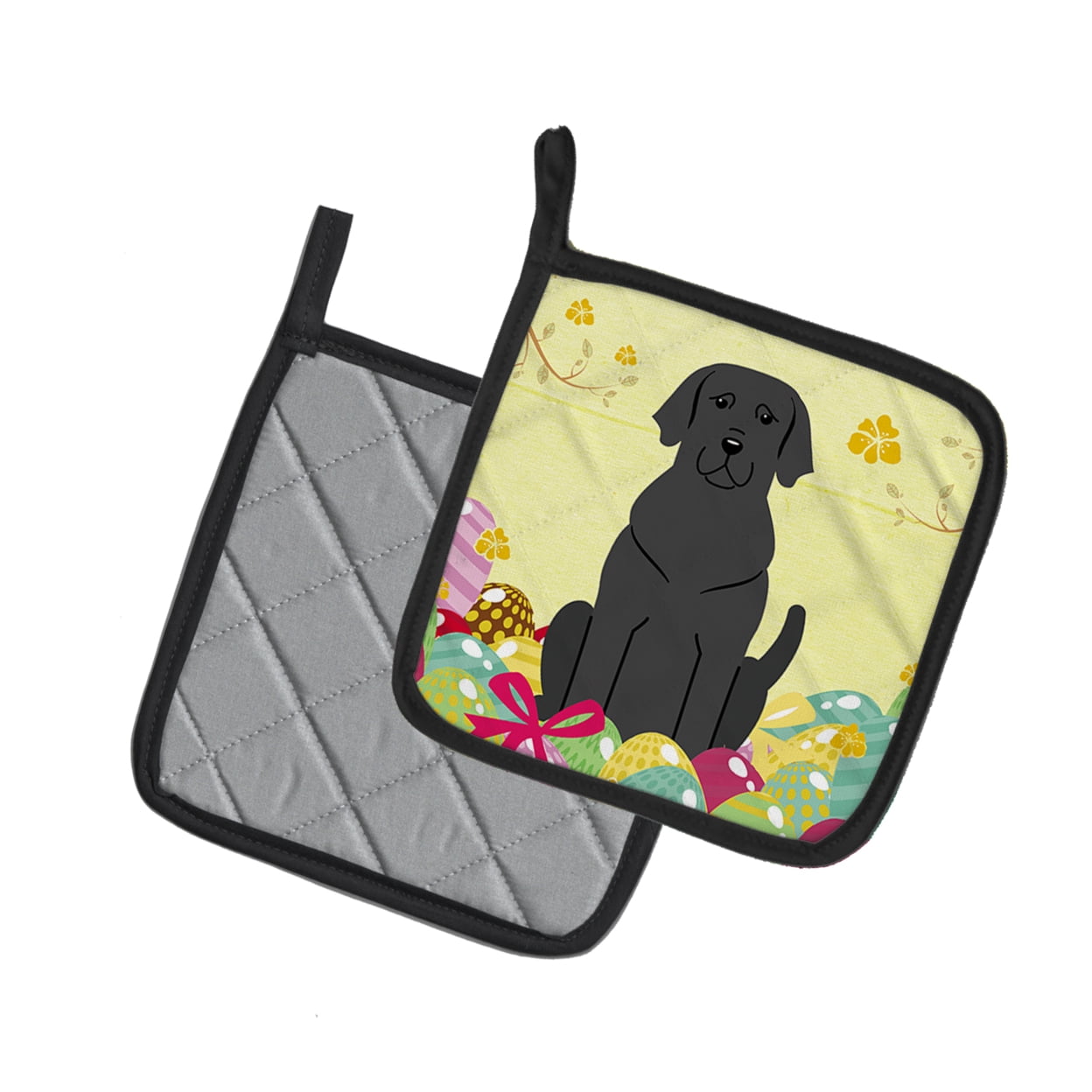 Easter Eggs Black Labrador Pair of Pot Holders