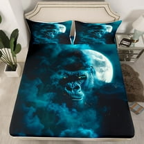 Gorilla Fitted Sheet Gothic Chimpanzee Sheets,Goth Woodland Animals Twin Bed Sheets,Exotic Wildlife Bedding Set,Boho Decor,(No Top Sheet)