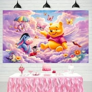Winnie the Pooh and Friends cartoon tapestry, butterflies and flowers - the ideal birthday party and holiday decoration, birthday party decoration