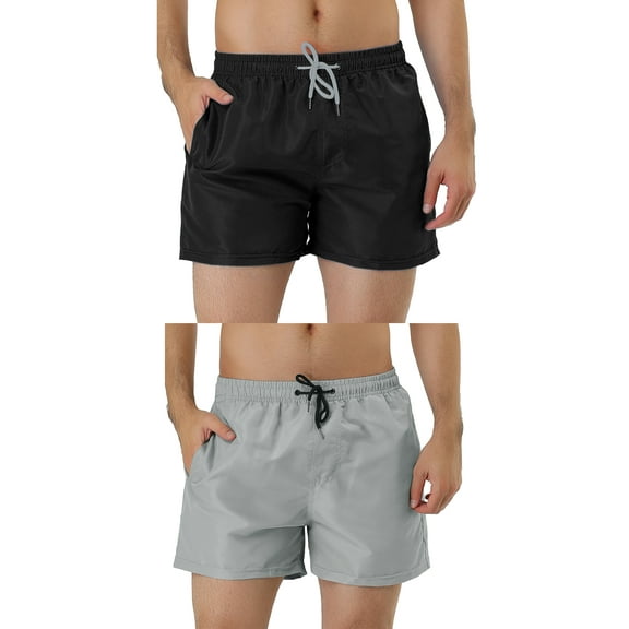 NOMADIC NOOK Men's Summer Elastic Waist Mesh Lining Solid Color Swimsuit Board Shorts 2 Pack