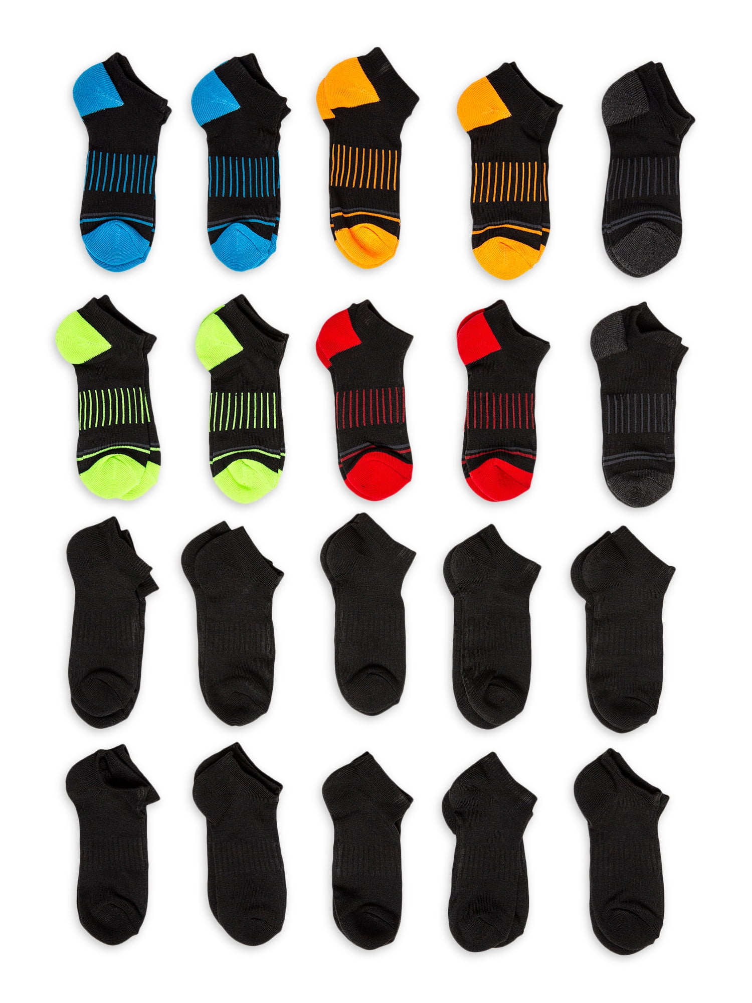 Wonder Nation Boys No Show Socks, 20-Pack, Sizes S (4-8.5) - L (3-9)