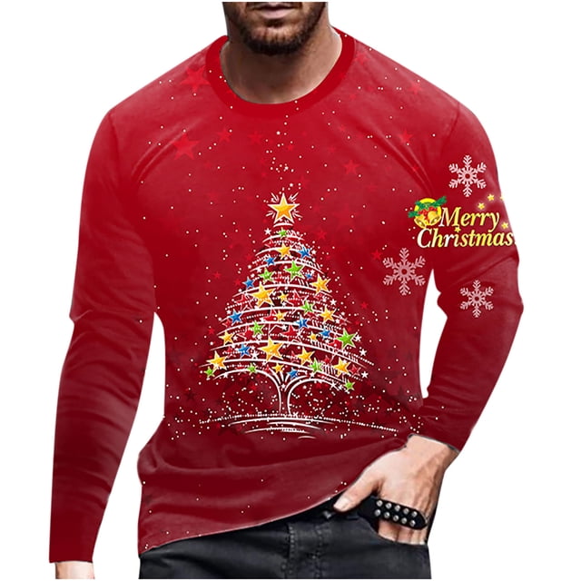 Hombres Casual Navidad Divertido 3D Impresión digital Jersey Cuello redondo Blusa de manga larga Camiseta Pompotops oipoqjl3037