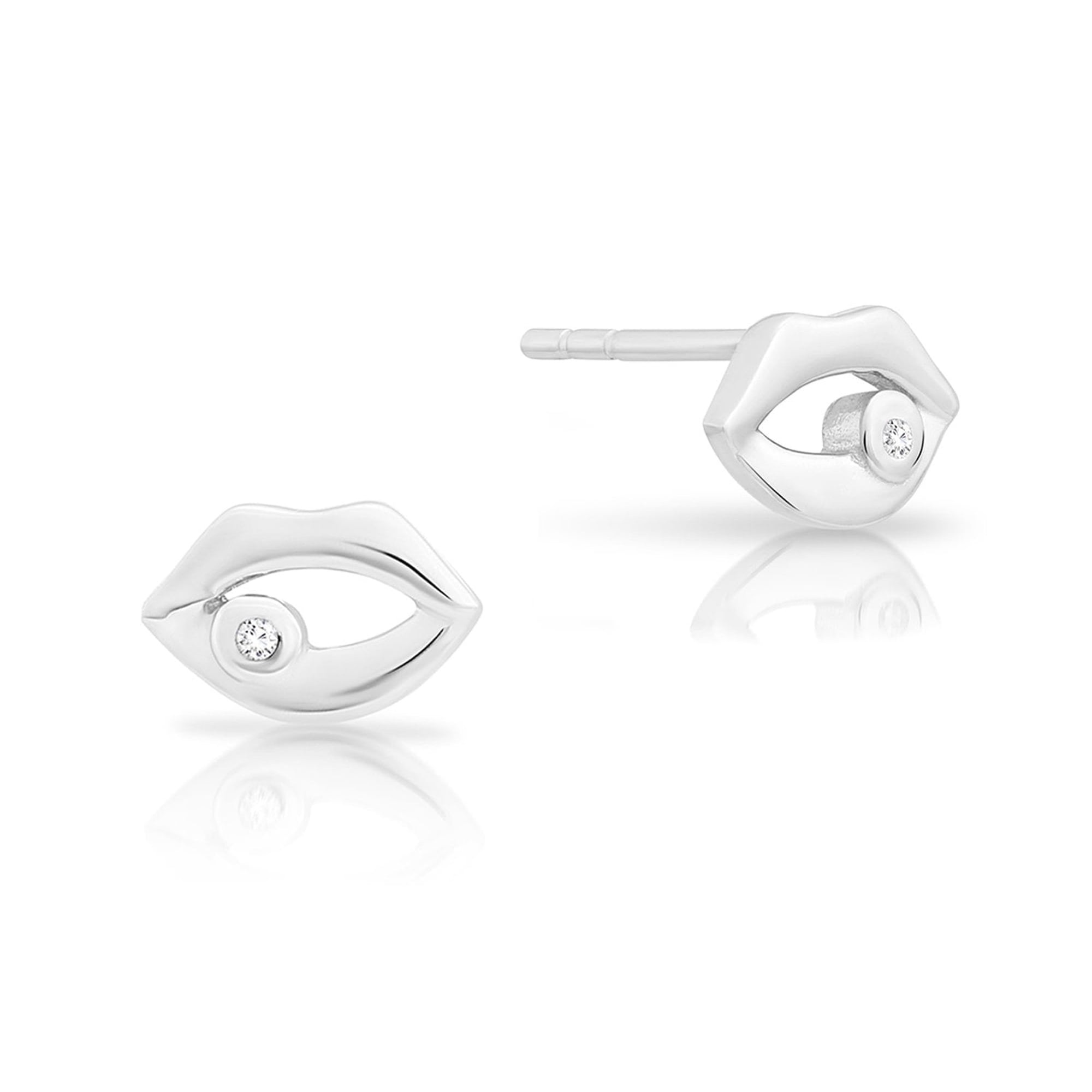 Tilo Jewelry .925 Sterling Silver Small Lips Stud Earrings with Cubic Zirconia Stones for Women & Unisex