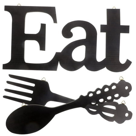 1 Set EAT Sign Fork and Spoon Wall Decor Rustic Wood Eat Theme Decoration
