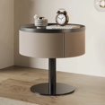 thumbnail image 3 of Mesita de noche redonda moderna: mesita de noche de cuero con montura de madera maciza, almacenamiento de lujo minimalista para dormitorio pequeño, 3 of 4
