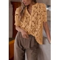 thumbnail image 4 of Blusa PRETTYGARDEN de encaje para mujer, manga corta, color caqui, talla L, 4 of 6