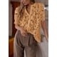 thumbnail image 4 of Blusa PRETTYGARDEN de encaje para mujer, manga corta, color caqui, talla L, 4 of 6