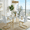 Table+4 White Chairs(Gold), variant on StnTalk Glass Dining Table Set for 4, 5-Piece Set with 4 Black PU Leather Dining Chairs, 0.31' Tempered Glass Table Top with Silver Metal Legs