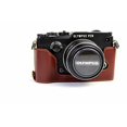 thumbnail image 1 of PEN-F Case, BolinUS Handmade Genuine Real Leather Half Camera Case Bag Cover for Olympus PEN-F Bottom Opening Version + Hand Strap - Coffee, 1 of 4