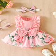 thumbnail image 3 of Bébé Filles Tricoté Combinaisons Ruffled Body + Bandeau Imprimé Sans Manches Romper Floral Combinaison Bébé Vêtements d'Été Rouge, 3 of 7