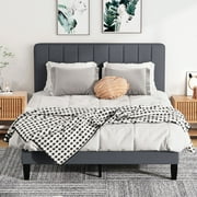 Jarenie Queen Size Bed Frame with Fabric Upholstered Platform Bed and Wooden Slats Support, Adjustable Height Headboard/No Box Spring Needed/Easy Assembly/Mattress Foundation