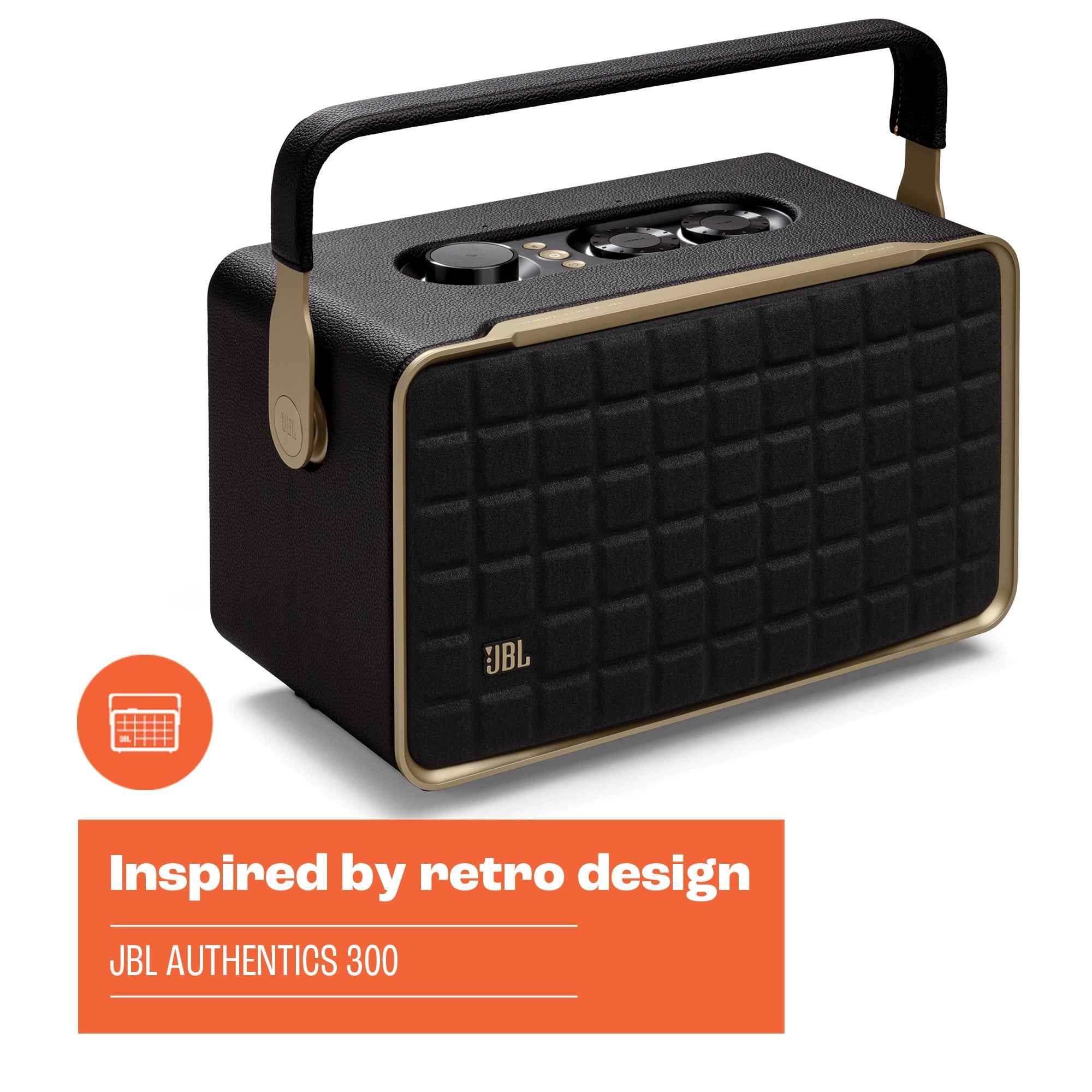 JBL Authentics 300 Portable Wireless Bluetooth Speaker with Loud Bass, Music Wifi, OntheGo, Retro Style (Black/Gold)  (图3)