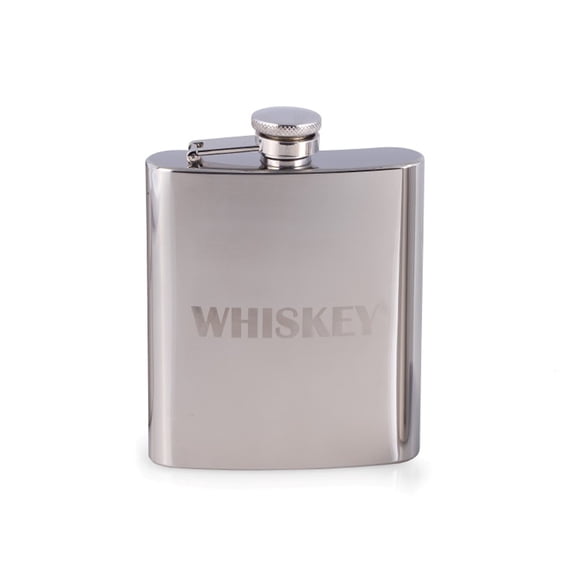 7 oz. Stainless Steel Mirror Finish "Whiskey" Flask with Captive Cap and Durable Rubber Seal.