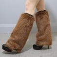 thumbnail image 3 of Tnobhg 1 Pair Women Imitation Fox Fur Leg Warmers Solid Color Elastic Furry Boot Covers Knee-length Long Socks Fashion Accessories, 3 of 8