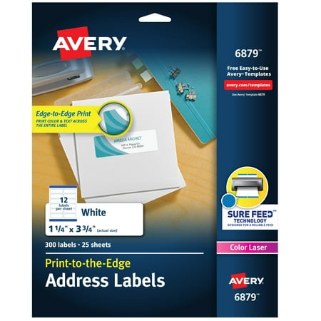 UPC: 0072782068790 | Avery Print to the Edge Shipping Labels for Color Laser Printers and Copiers  Sure Feed Technology  1-1/4  x 3-3/4   300 Labels (6879)