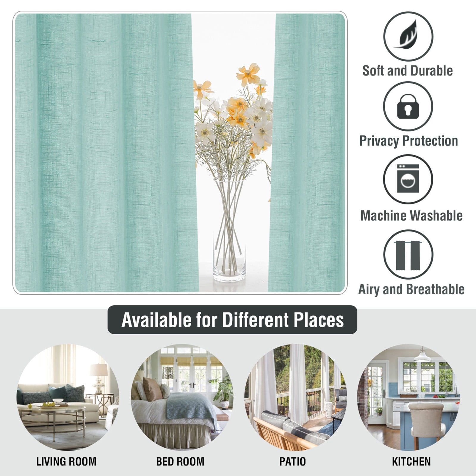 2 Curtains Linen Sheer Curtains 63 Inch Length Semi Sheer Curtains Silver Linen Curtain Panels for Living Room/Bedroom Light Filtering Curtains 2 Panels