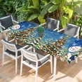 thumbnail image 2 of Blue Snowman Christmas Table Cloths for 8 Foot Rectangle Tables, Xmas Tree Ball Snowflake Winter Patio Waterproof Elastic Fitted Tablecloths, Washable Rectangular Table Cover for Camping, 2 of 8