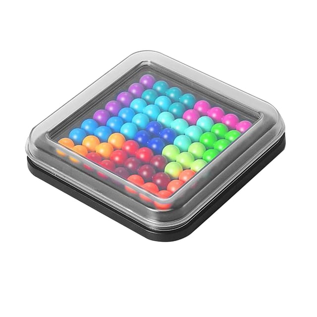 inteligencia beads niños juguetes educativos puzzle sabiduría beads 8–12 años y mayores de 9 high iq brain burning toys — vista 3/4 de rompecabezas cuadrado con base negra y tapa transparente, contiene 13 filas de bolitas plásticas multicolores (verde, azul, morado, rosa, amarillo, naranja, rojo); pensado para ejercitar pensamiento lógico y concentración en juegos de 1‑3 jugadores; suele usarse como actividad familiar de mesa.