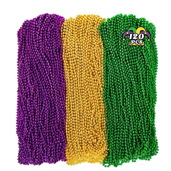 Collares de cuentas para Mardi Gras Huskein, 120 piezas, morado, dorado y verde