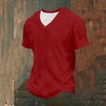 thumbnail image 5 of BRGZLK Men's V Neck T Shirts Summer Casual Loose Short Sleeve Tees Stylish Fitted Stretch Textured Loungewear Waffle Knit T-Shirt for Men Red XL, 5 of 6