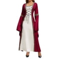 thumbnail image 5 of Otvok Women Halloween Dresses, Bell Sleeve Renaissance Maxi Dress, Square Neck Lace Up Gold Trim Long Gown Dress Party, 5 of 7