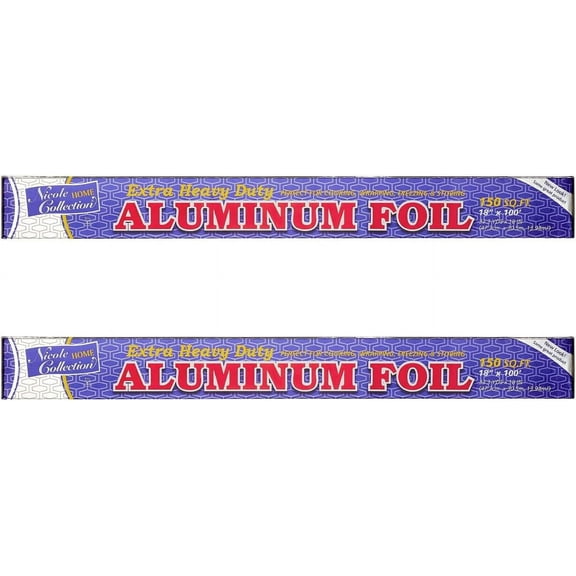 Heavy Duty 18" | 150 Square Feet Aluminum Foil Rolls, Metallic - 2 Packs