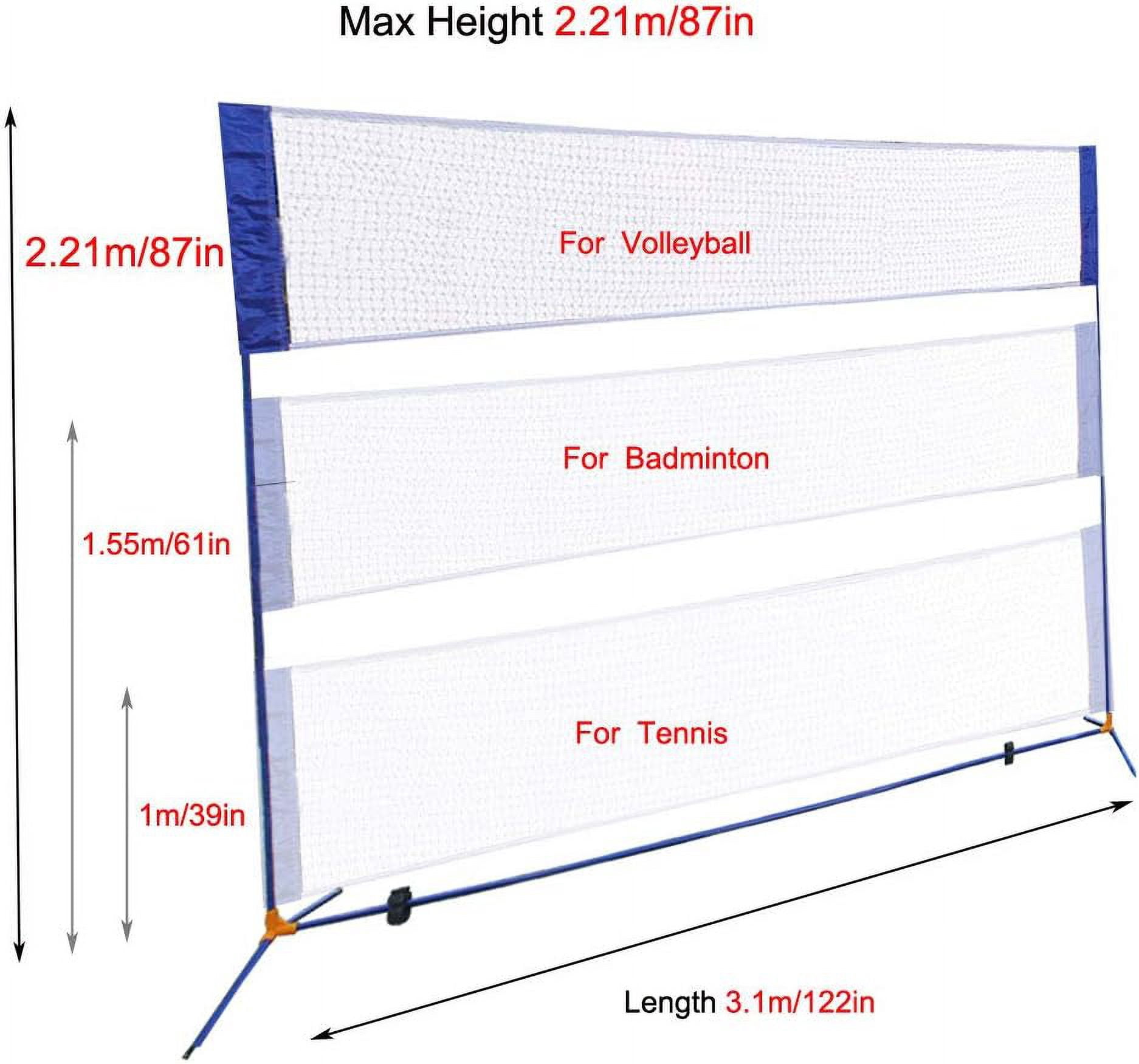 Badminton Volleyball Tennis Net Set Portable Height Adjustable Multi-Purpose Sports Equipment with Poles Stand and Carry Bag for Outdoor Garden Beach