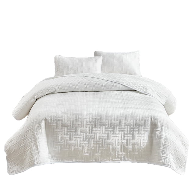 Conjunto de Cama de Tamaño Completo Cubierta de Cama Acolchada de Algodón Lavado Doble Lado Conjunto de 3 Piezas Color Sólido Colo Funda de Almohada 20x26 Pulgadas para la Cama