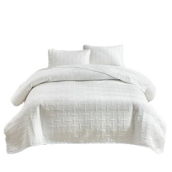 YIMWNYI 3-Piece Double Sided Washed Quilted Bed Cover Set, Soft Polyester Bedding, Stylish Solid Color Comforter, Elegant Pillowcases, Lightweight Warm Bedspread for Guest Rooms and Home Use