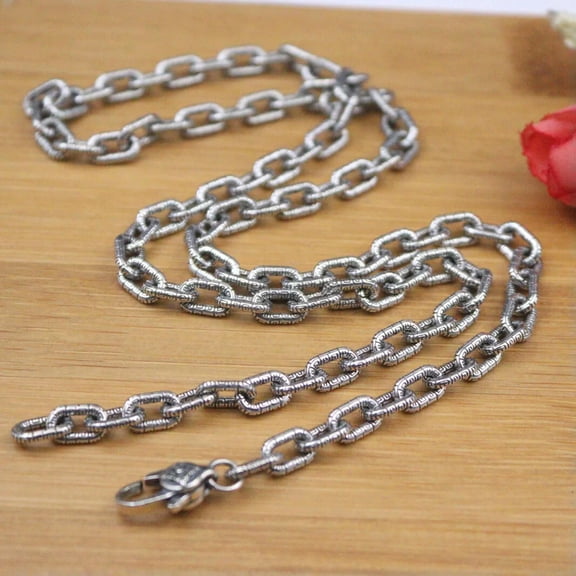 K-KED Real S925 Sterling Silver Men's Necklace 5mm Rectangle Cable Link Chain 22inchL