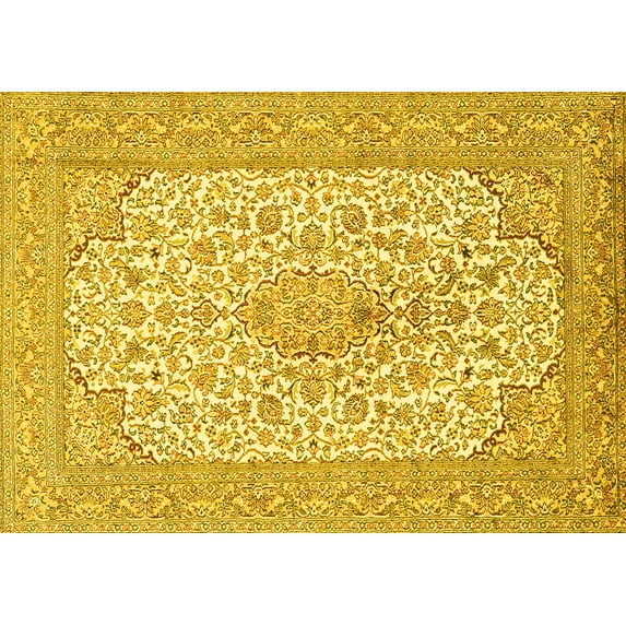Ahgly Company Machine Washable Indoor Rectangle Persian Yellow Traditional Area Rugs, 8' x 12'