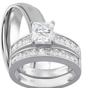 His and Hers Matching Wedding Ring Sets Sterling Silver Titanium Bands for Him Her 9/9